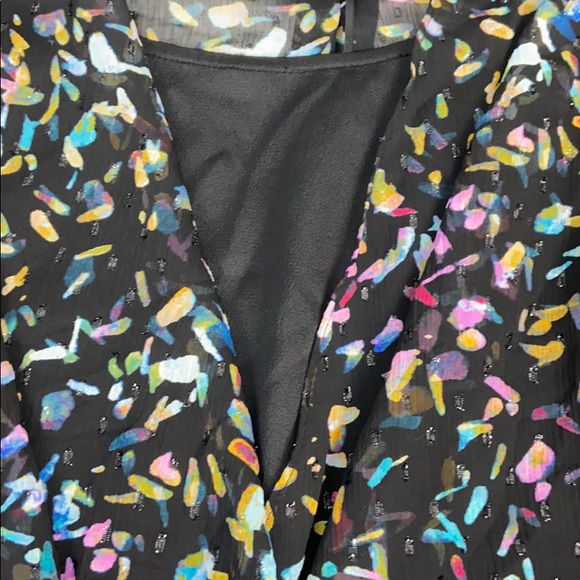 DKNY Crossover Faux Wrap Printed Mesh Sheer Blouse - Picture 8 of 9